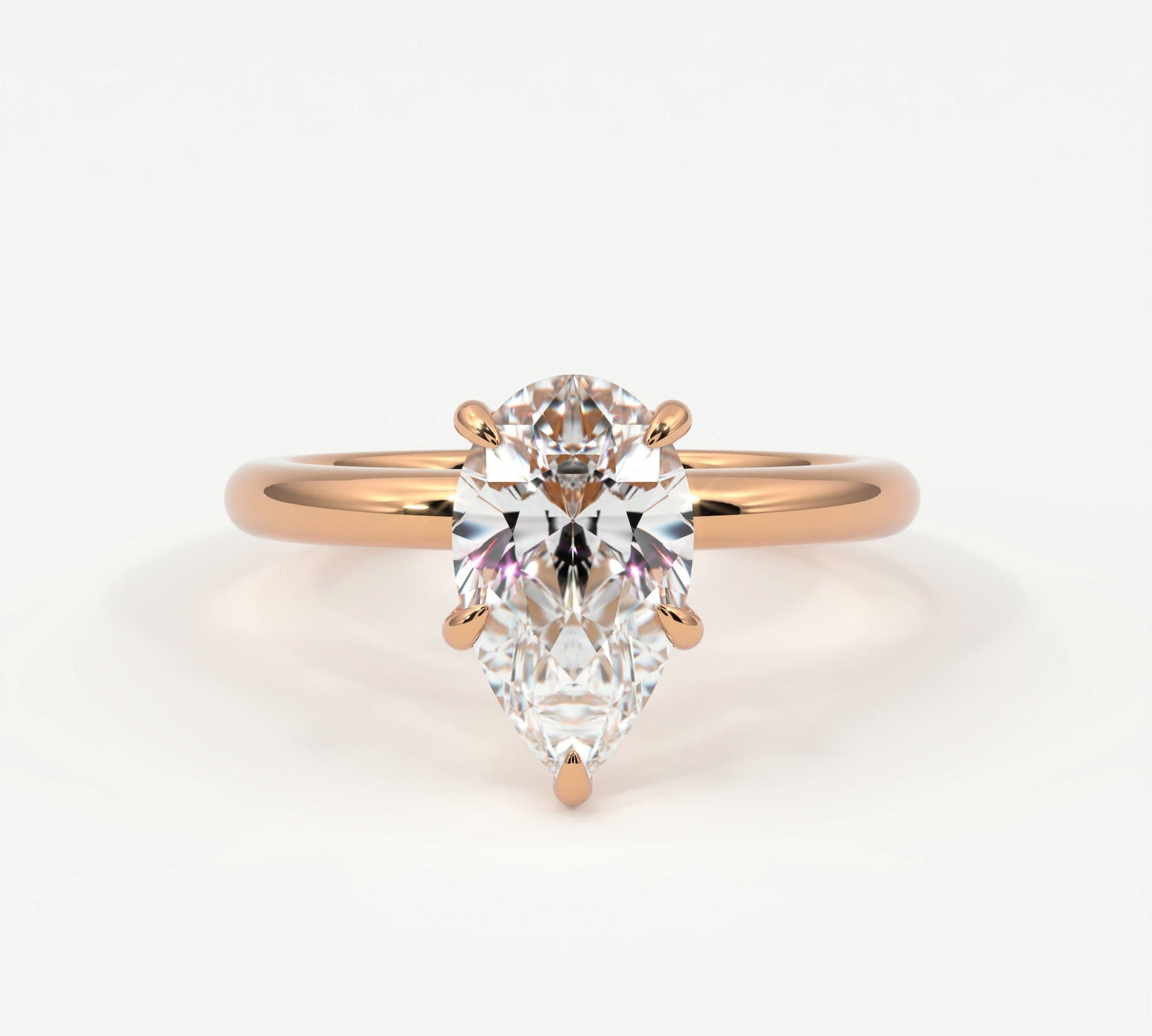Rings 14K Rose Gold / 7.5 Pear Shape Pave Diamond Hidden Halo, Gold Band