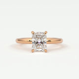 Rings 14K Rose Gold / 7.5 Radiant Cut Pave Diamond Hidden Halo, Gold Band