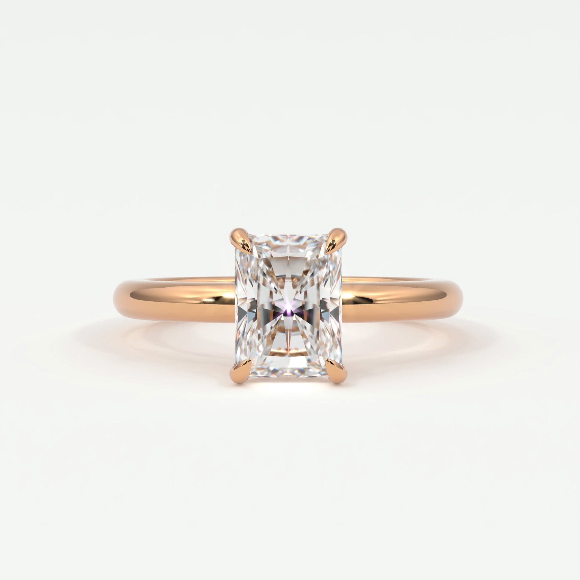 Rings 14K Rose Gold / 7.5 Radiant Cut Pave Diamond Hidden Halo, Gold Band