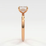 Rings 14K Rose Gold / 7 Asscher Cut Pave Diamond Hidden Halo, Gold Band