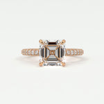 Rings 14K Rose Gold / 7 Asscher Cut Pave Diamond Hidden Halo Triple Row Band, 360
