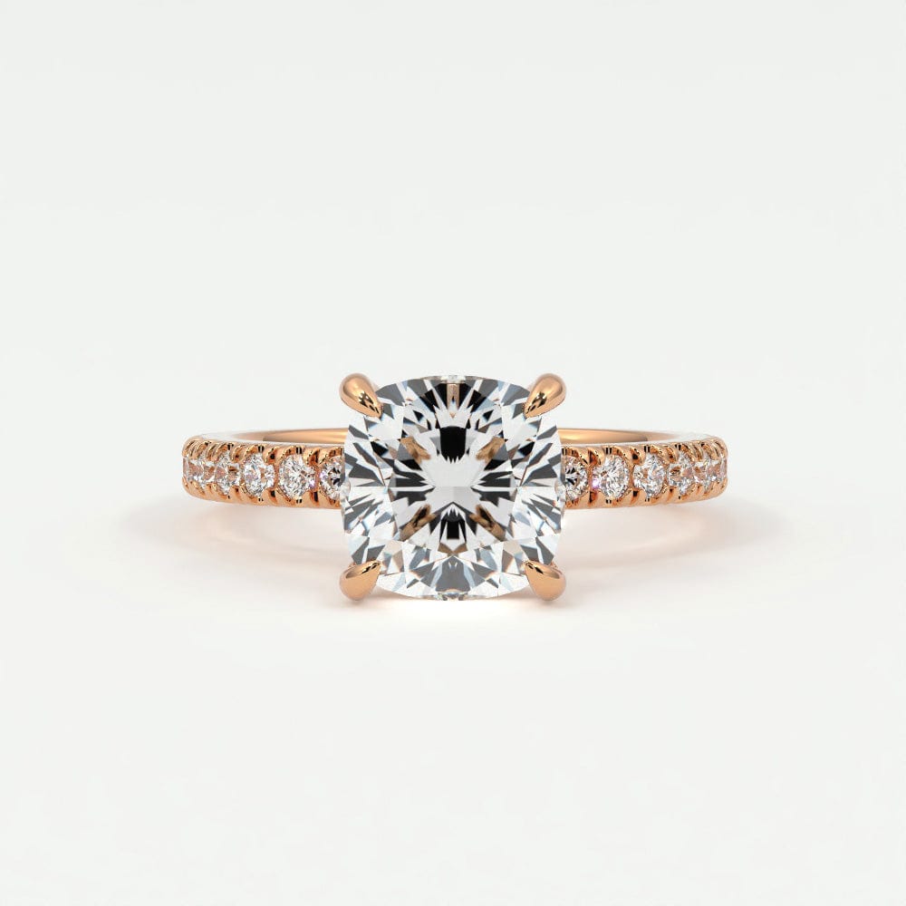 Rings 14K Rose Gold / 7 Cushion Cut Diamond Pave Band, Hidden Halo