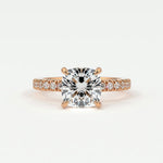 Rings 14K Rose Gold / 7 Cushion Cut Diamond Pave Band, Hidden Halo