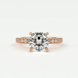 Rings 14K Rose Gold / 7 Cushion Cut Diamond Pave Band, Hidden Halo