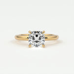Rings 14K Rose Gold / 7 Cushion Cut Pave Diamond Hidden Halo, Gold Band