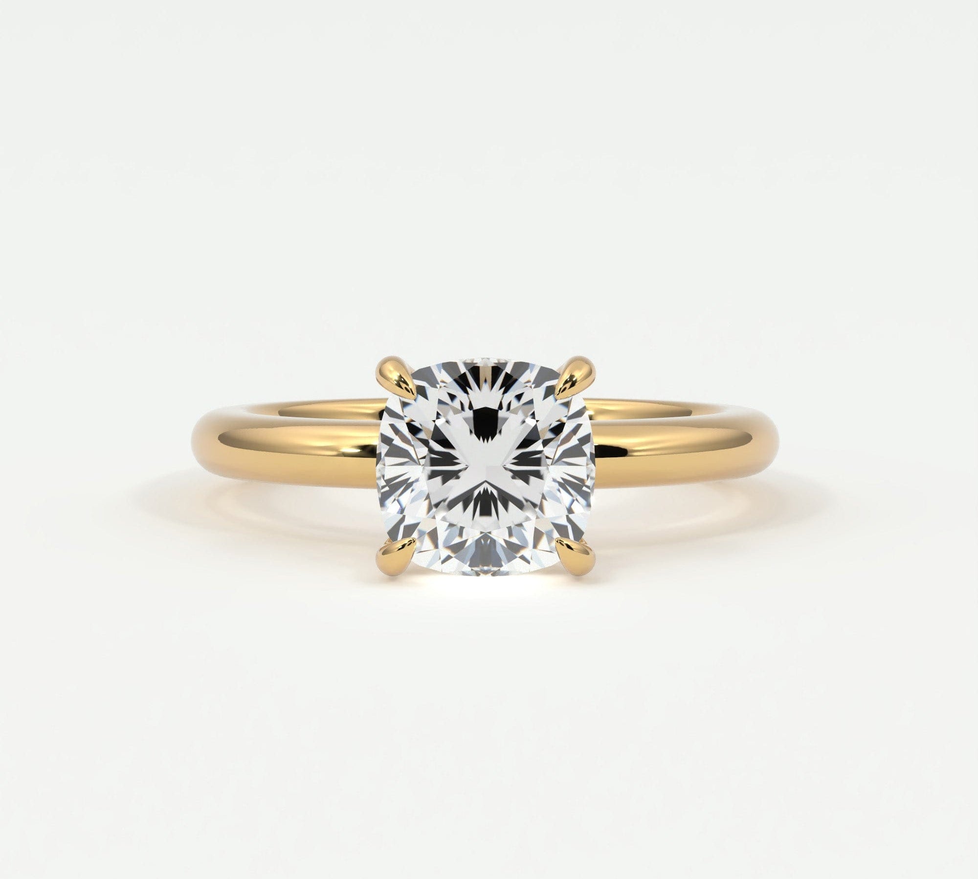 Rings 14K Rose Gold / 7 Cushion Cut Pave Diamond Hidden Halo, Gold Band