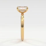 Rings 14K Rose Gold / 7 Emerald Cut Pave Diamond Hidden Halo, Gold Band