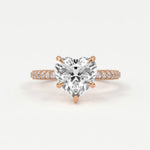 Rings 14K Rose Gold / 7 Heart Shape Pave Diamond Hidden Halo Triple Row Band