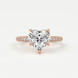 Rings 14K Rose Gold / 7 Heart Shape Pave Diamond Hidden Halo Triple Row Band