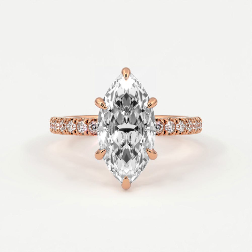 Rings 14K Rose Gold / 7 Marquise Cut Diamond Pave Band, Hidden Halo