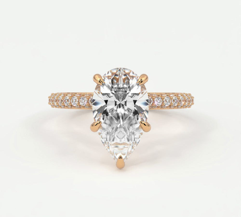 Rings 14K Rose Gold / 7 Pear Shape Pave Diamond Hidden Halo Triple Row Band, 360