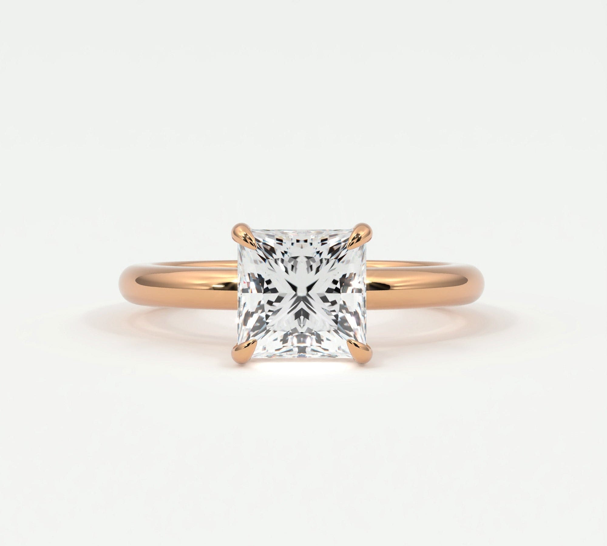 Rings 14K Rose Gold / 7 Princess Cut Pave Diamond Hidden Halo, Gold Band