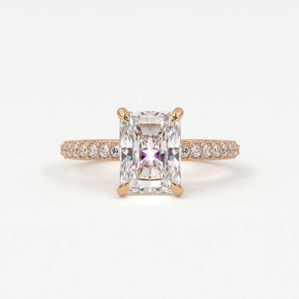 Rings 14K Rose Gold / 7 Radiant Cut Pave Diamond Hidden Halo Triple Row Band
