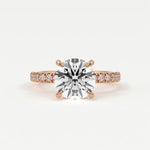 Rings 14K Rose Gold / 7 Round Brilliant Diamond Pave Band, Hidden Halo