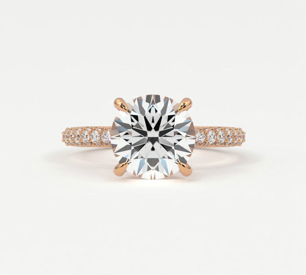 Rings 14K Rose Gold / 7 Round Brilliant Pave Diamond Hidden Halo Triple Row Band, 360