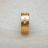 Rings 14K Solid Gold Thick Band with Diamonds Signature Ring