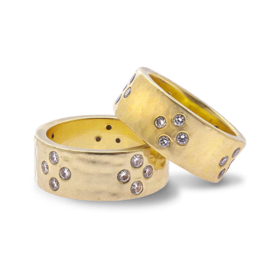 Rings 14K Solid Gold Thick Band with Diamonds Signature Ring