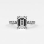 Rings 14K White Gold / 10.5 Emerald Cut Pave Diamond Single Row, Hidden Halo