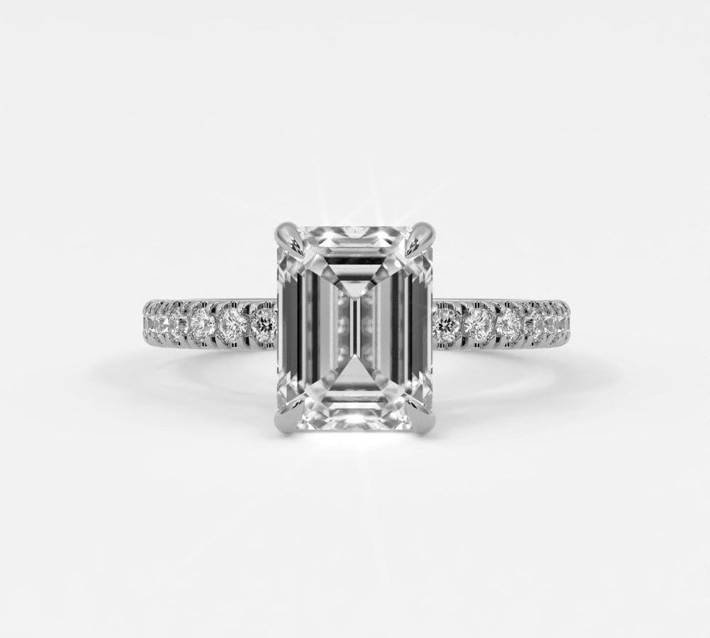 Rings 14K White Gold / 10.5 Emerald Cut Pave Diamond Single Row, Hidden Halo