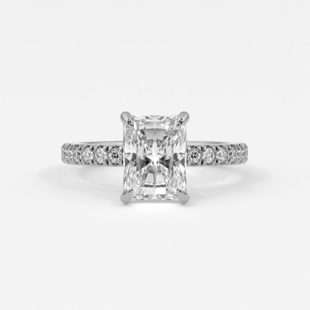 Rings 14K White Gold / 10.5 Radiant Cut Pave Diamond Single Row, Hidden Halo