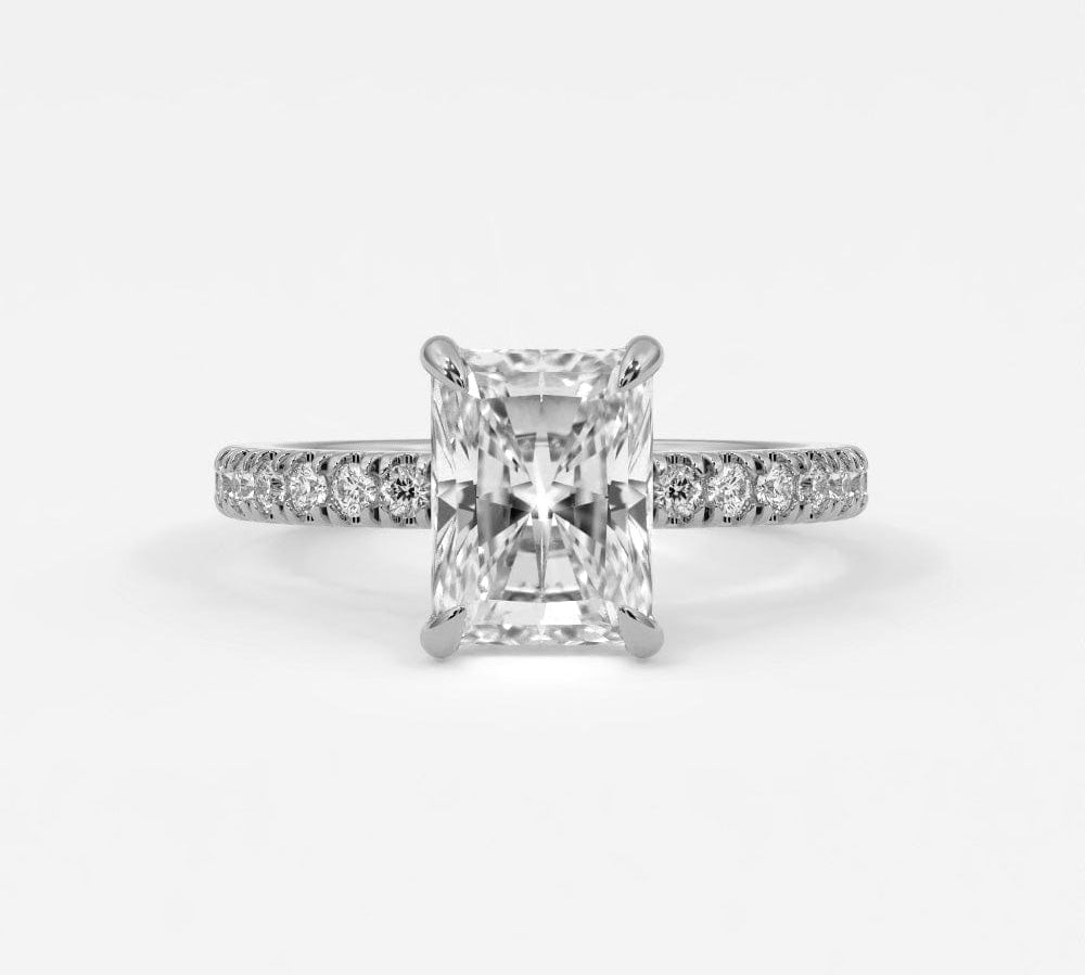 Rings 14K White Gold / 10.5 Radiant Cut Pave Diamond Single Row, Hidden Halo
