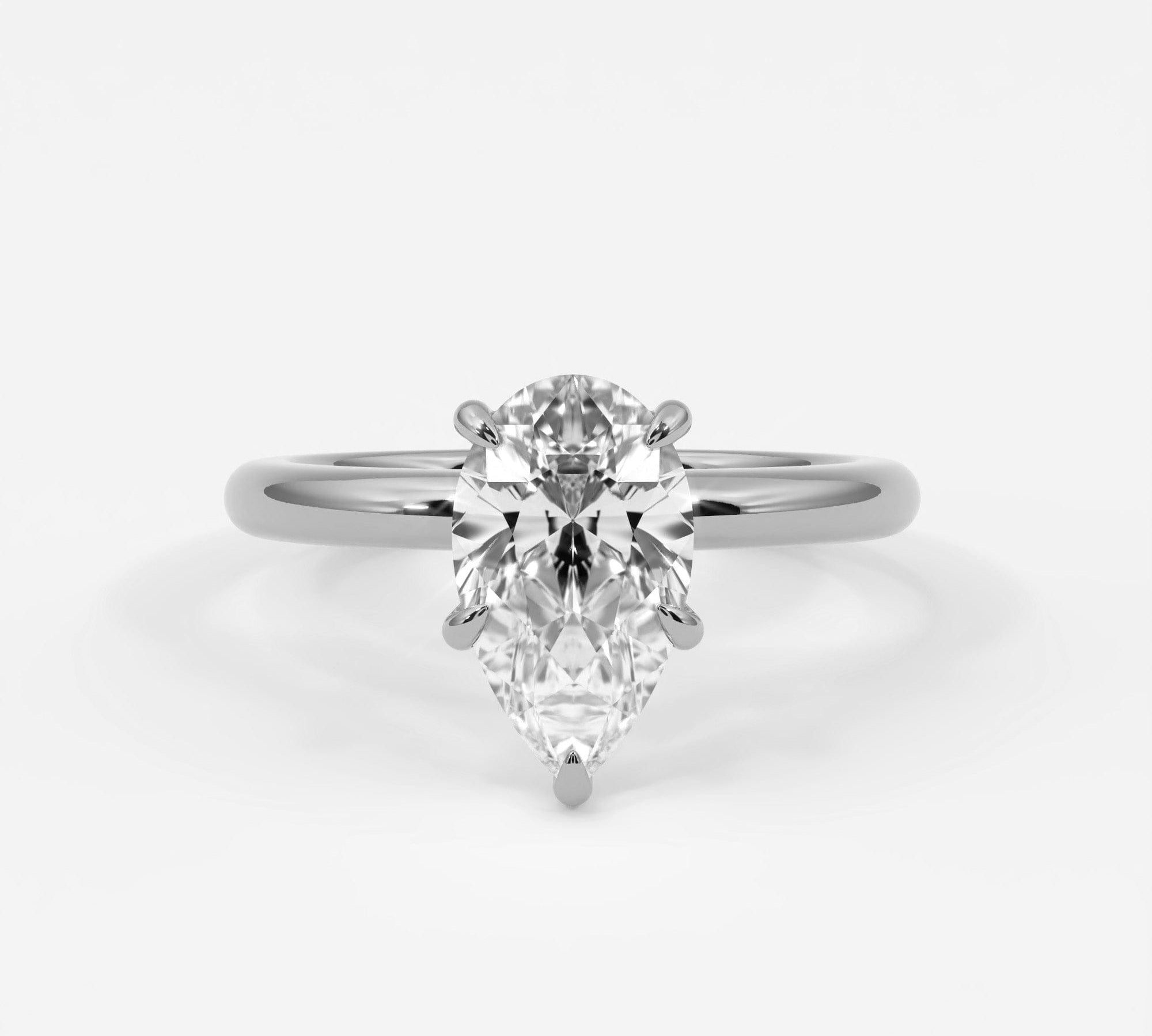 Rings 14K White Gold / 7.5 Pear Shape Pave Diamond Hidden Halo, Gold Band