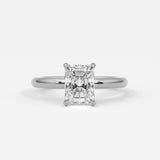 Rings 14K White Gold / 7.5 Radiant Cut Pave Diamond Hidden Halo, Gold Band