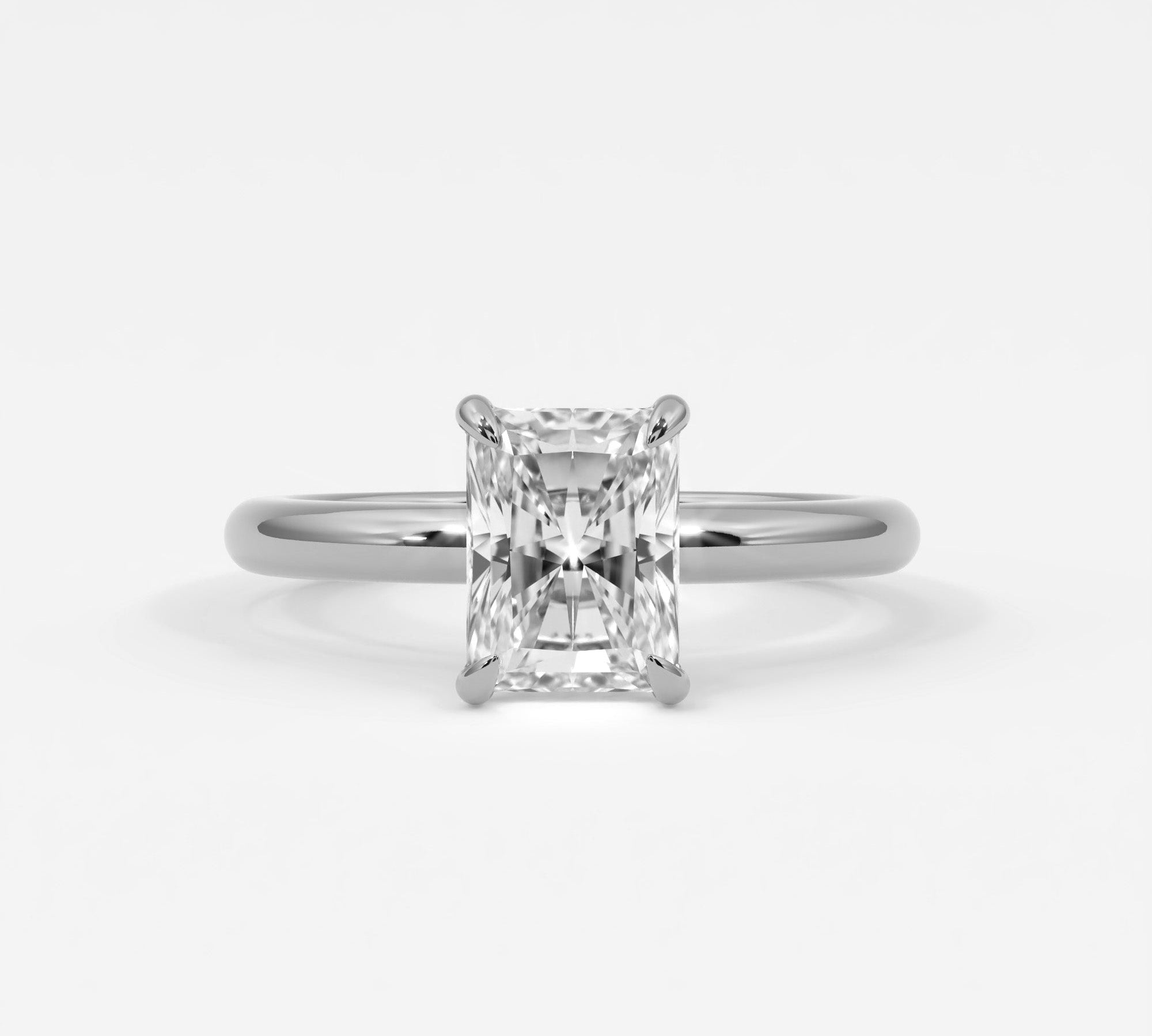 Rings 14K White Gold / 7.5 Radiant Cut Pave Diamond Hidden Halo, Gold Band