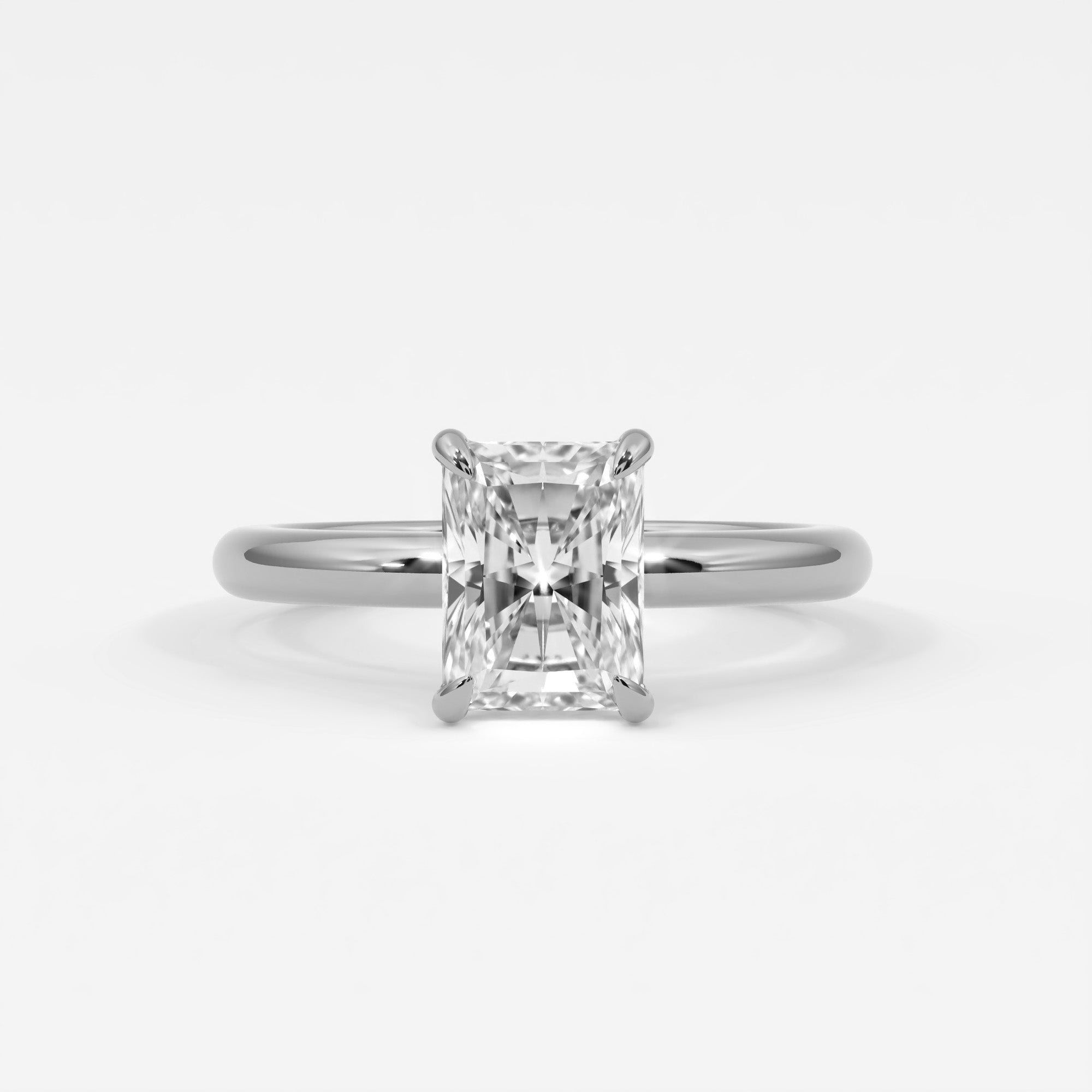 Rings 14K White Gold / 7.5 Radiant Cut Pave Diamond Hidden Halo, Gold Band
