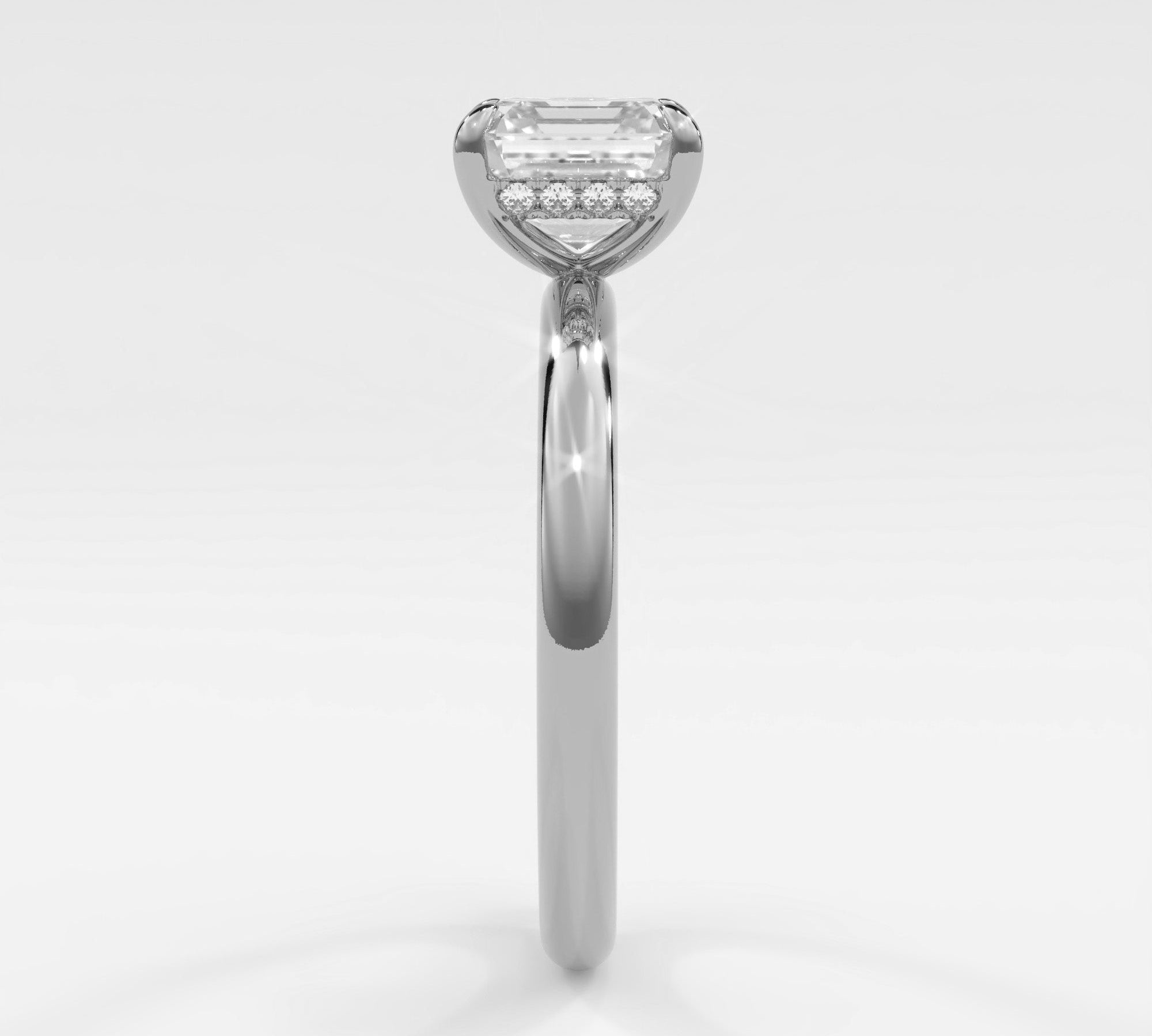 Rings 14K White Gold / 7 Asscher Cut Pave Diamond Hidden Halo, Gold Band