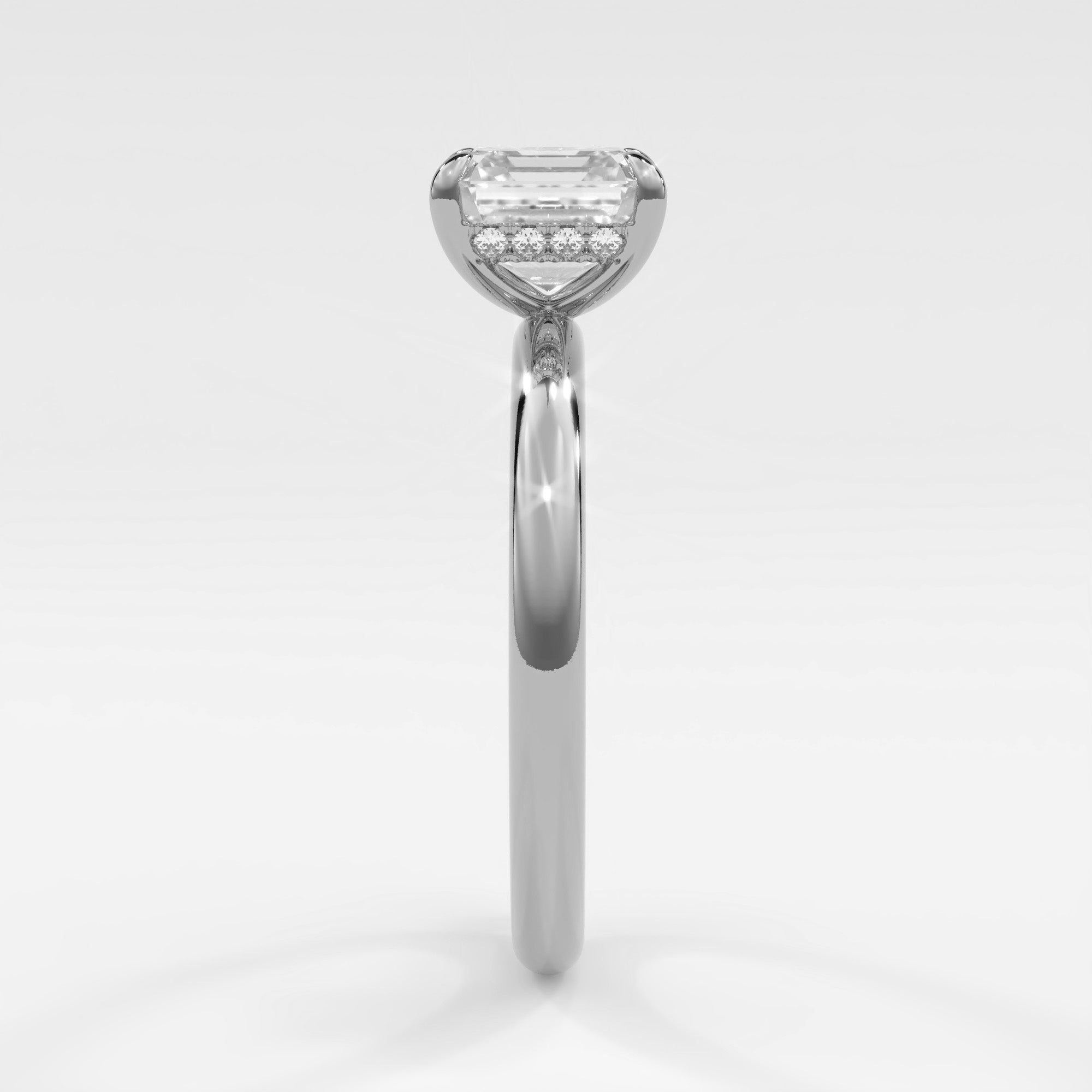 Rings 14K White Gold / 7 Asscher Cut Pave Diamond Hidden Halo, Gold Band