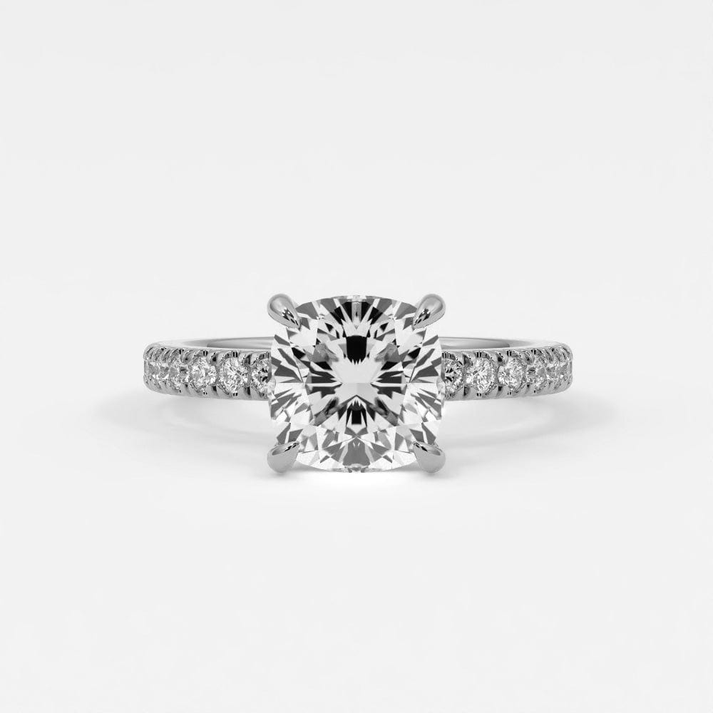 Rings 14K White Gold / 7 Cushion Cut Diamond Pave Band, Hidden Halo