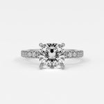 Rings 14K White Gold / 7 Cushion Cut Diamond Pave Band, Hidden Halo