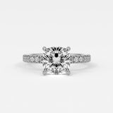 Rings 14K White Gold / 7 Cushion Cut Diamond Pave Band, Hidden Halo