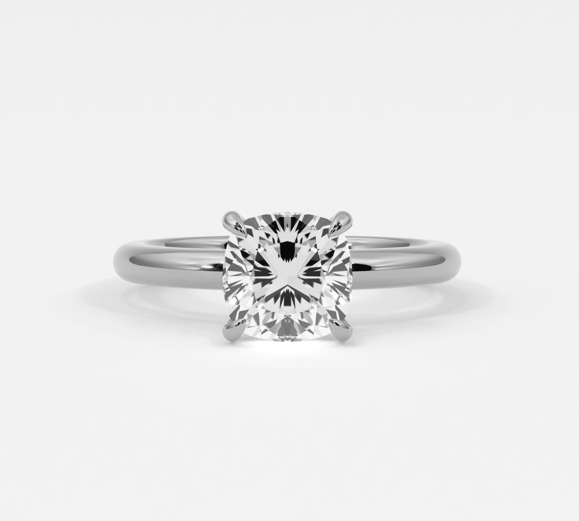 Rings 14K White Gold / 7 Cushion Cut Pave Diamond Hidden Halo, Gold Band