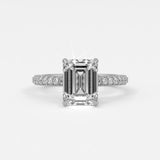 Rings 14K White Gold / 7 Emerald Cut Pave Diamond Hidden Halo Triple Row Band