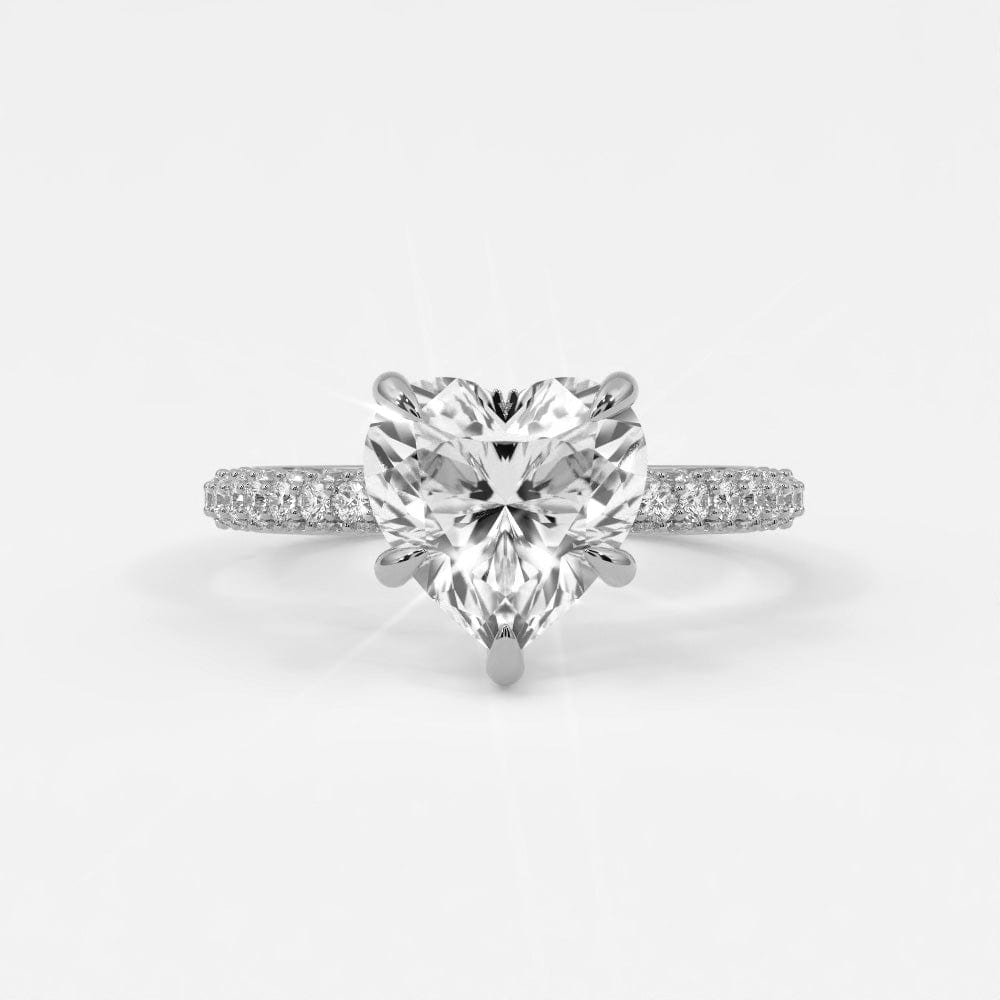 Rings 14K White Gold / 7 Heart Shape Pave Diamond Hidden Halo Triple Row Band