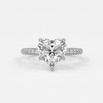 Rings 14K White Gold / 7 Heart Shape Pave Diamond Hidden Halo Triple Row Band
