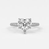 Rings 14K White Gold / 7 Heart Shape Pave Diamond Hidden Halo Triple Row Band