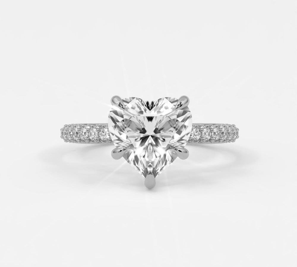 Rings 14K White Gold / 7 Heart Shape Pave Diamond Hidden Halo Triple Row Band