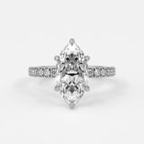 Rings 14K White Gold / 7 Marquise Cut Diamond Pave Band, Hidden Halo