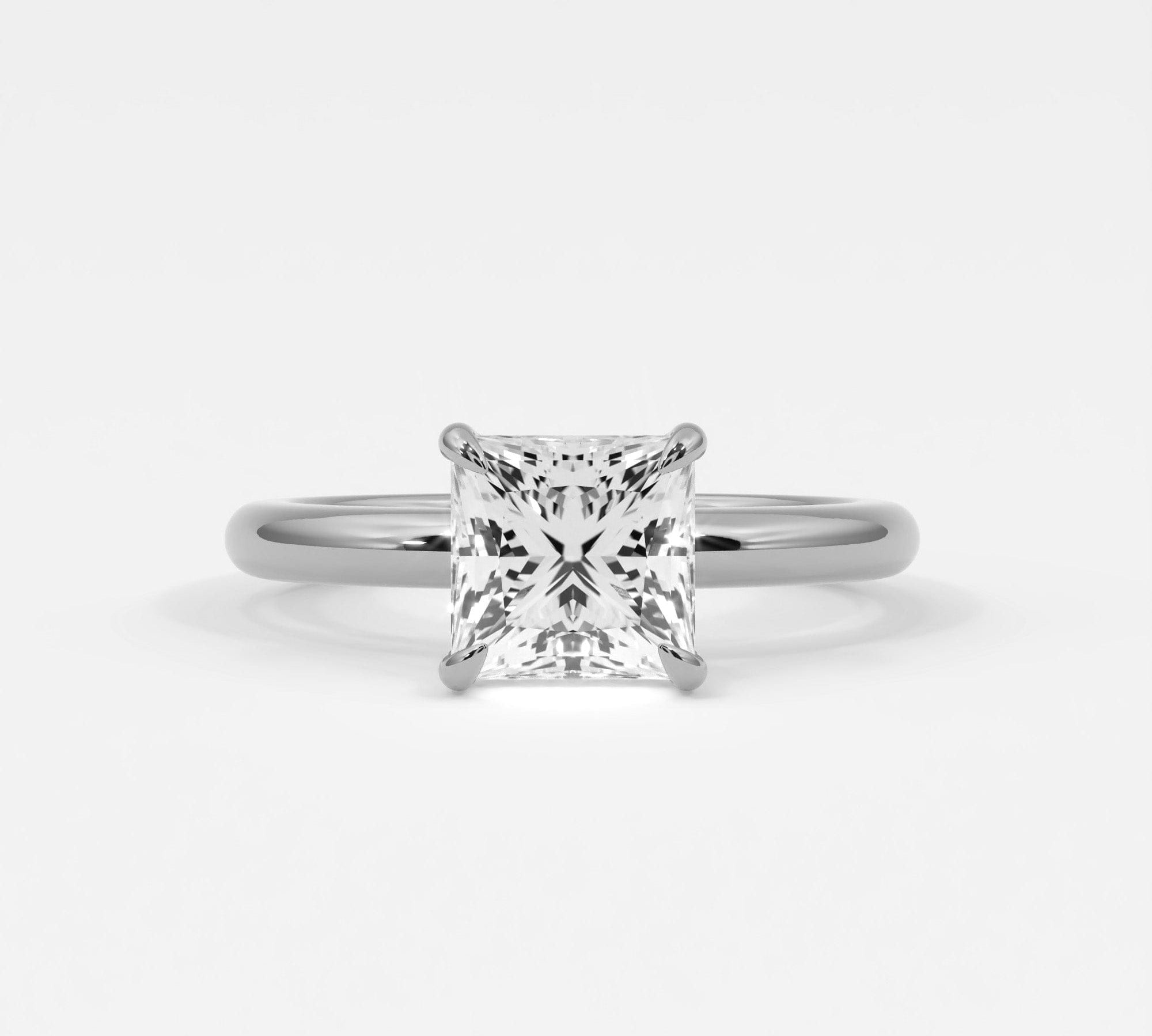 Rings 14K White Gold / 7 Princess Cut Pave Diamond Hidden Halo, Gold Band