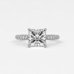 Rings 14K White Gold / 7 Princess Pave Diamond Hidden Halo Triple Row Band, 360