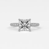 Rings 14K White Gold / 7 Princess Pave Diamond Hidden Halo Triple Row Band, 360