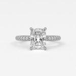 Rings 14K White Gold / 7 Radiant Cut Pave Diamond Hidden Halo Triple Row Band