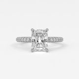 Rings 14K White Gold / 7 Radiant Cut Pave Diamond Hidden Halo Triple Row Band