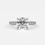 Rings 14K White Gold / 7 Round Brilliant Diamond Pave Band, Hidden Halo