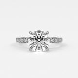 Rings 14K White Gold / 7 Round Brilliant Diamond Pave Band, Hidden Halo