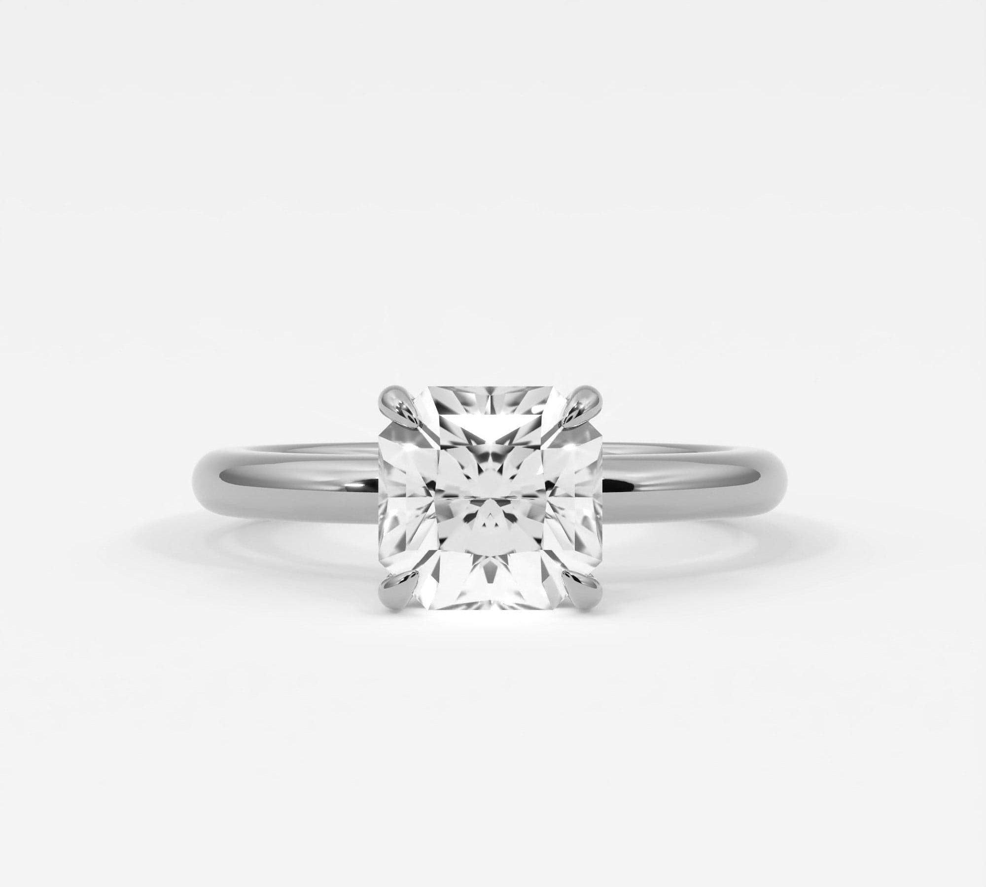 Rings 14K White Gold / 7 Square Radiant Cut Pave Diamond Hidden Halo, Gold Band