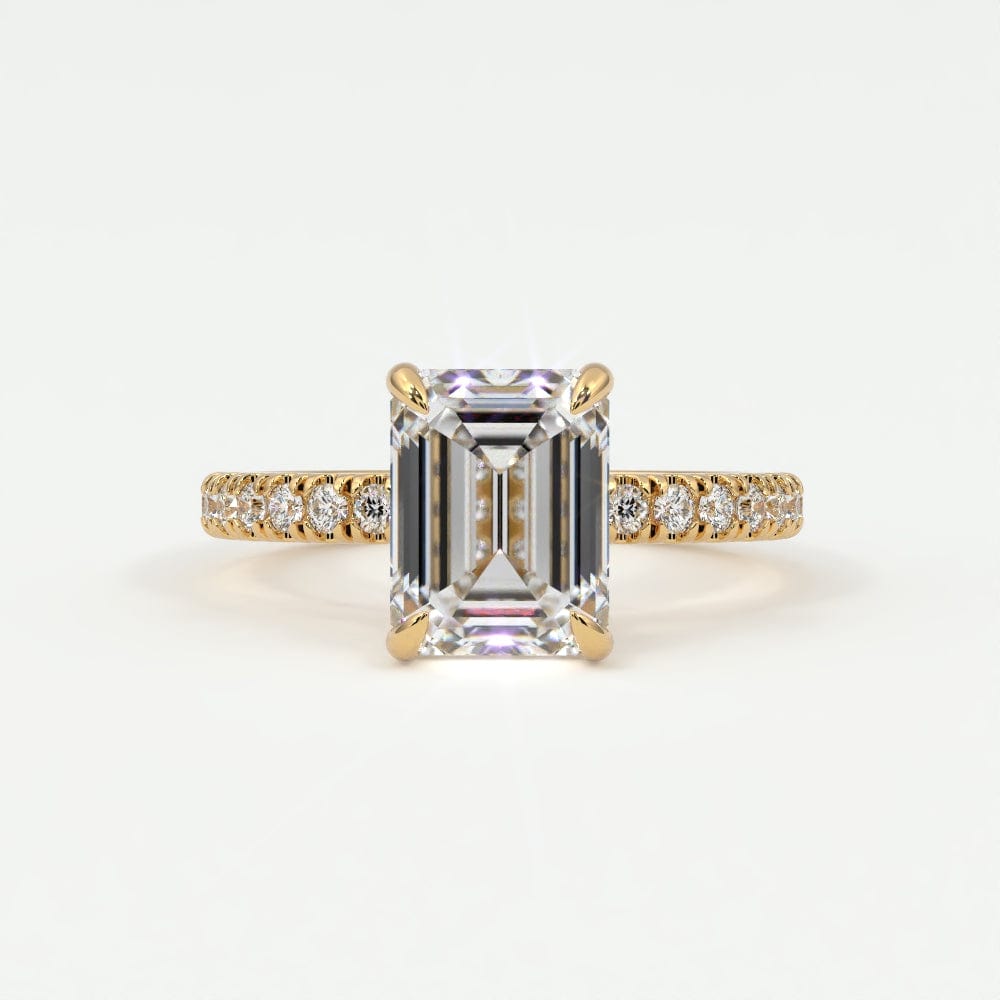 Rings 14K Yellow Gold / 10.5 Emerald Cut Pave Diamond Single Row, Hidden Halo